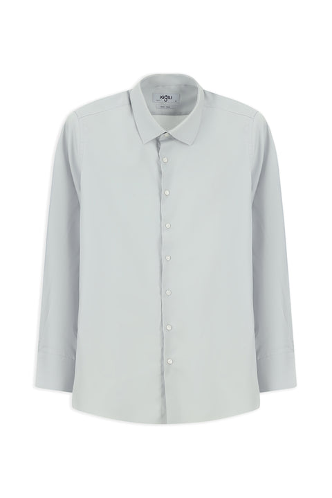 Orta Gri Uzun Kol Slim Fit Dar Kesim Pamuklu Non Iron Ütü Gerektirmeyen Saten Klasik Gömlek