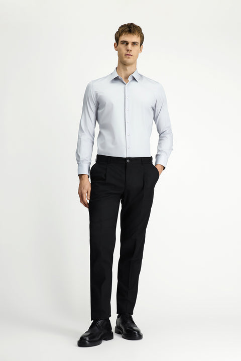 Orta Gri Uzun Kol Slim Fit Dar Kesim Pamuklu Non Iron Saten Klasik Gömlek