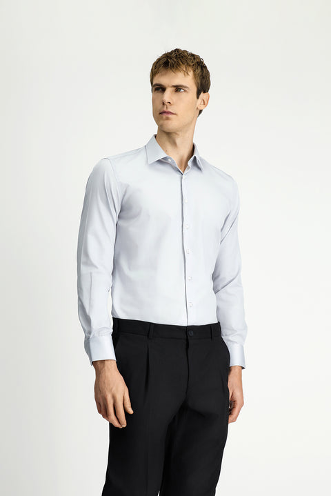 Orta Gri Uzun Kol Slim Fit Dar Kesim Pamuklu Non Iron Saten Klasik Gömlek