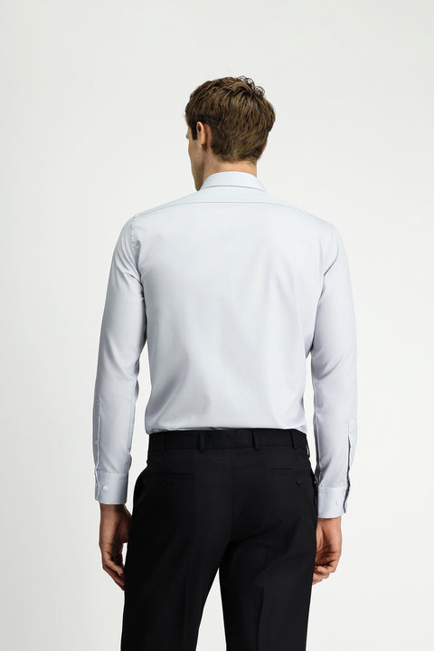 Orta Gri Uzun Kol Slim Fit Dar Kesim Pamuklu Non Iron Saten Klasik Gömlek