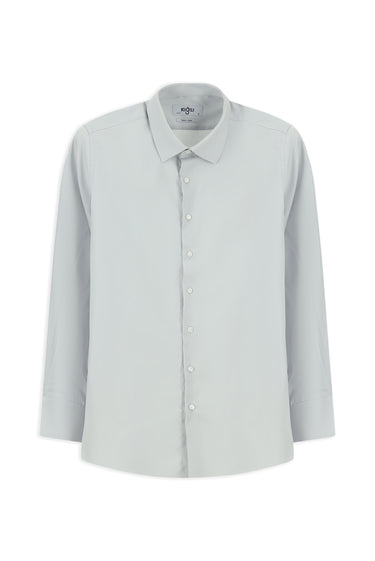  Orta Gri Uzun Kol Slim Fit Dar Kesim Pamuklu Non Iron Saten Klasik Gömlek