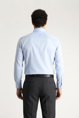  Uçuk Mavi Uzun Kol Slim Fit Dar Kesim Pamuklu Non Iron Ütü Gerektirmeyen Saten Klasik Gömlek
