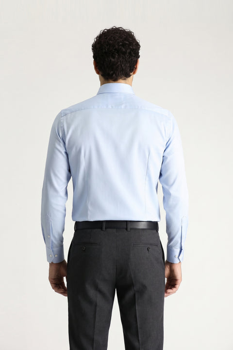 Light Blue Long Sleeve Slim Fit Narrow Cut Cotton Non-Iron Satin Classic Shirt