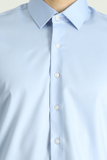 Uçuk Mavi Uzun Kol Slim Fit Dar Kesim Pamuklu Non Iron Saten Klasik Gömlek