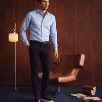 Açık Mavi Uzun Kol Slim Fit Dar Kesim Pamuklu Non Iron Ütü Gerektirmeyen Saten Klasik Gömlek