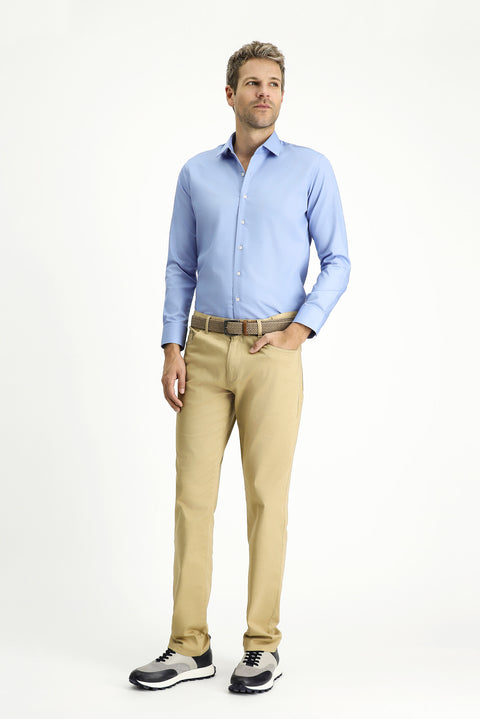 Açık Mavi Uzun Kol Slim Fit Dar Kesim Pamuklu Non Iron Saten Klasik Gömlek