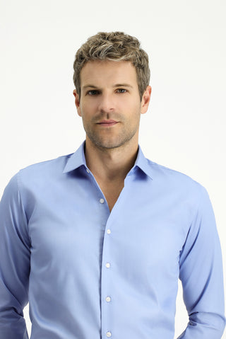  Açık Mavi Uzun Kol Slim Fit Dar Kesim Pamuklu Non Iron Saten Klasik Gömlek