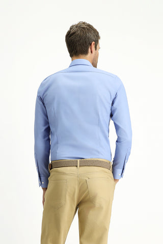  Açık Mavi Uzun Kol Slim Fit Dar Kesim Pamuklu Non Iron Saten Klasik Gömlek