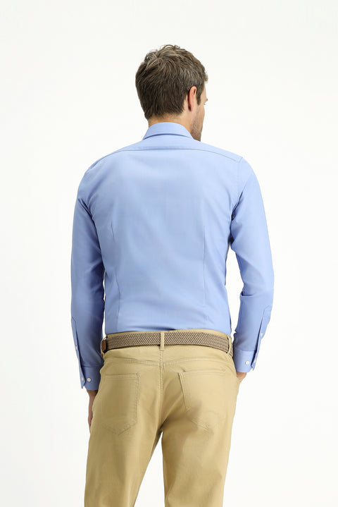 Açık Mavi Uzun Kol Slim Fit Dar Kesim Pamuklu Non Iron Saten Klasik Gömlek