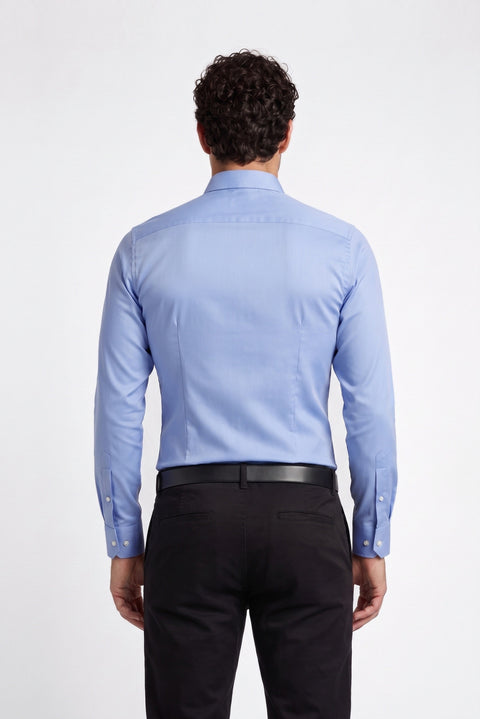 Açık Mavi Uzun Kol Slim Fit Dar Kesim Pamuklu Non Iron Ütü Gerektirmeyen Saten Klasik Gömlek