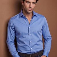 Aqua Blue Long Sleeve Slim Fit Non-Iron Cotton Sateen Classic Shirt