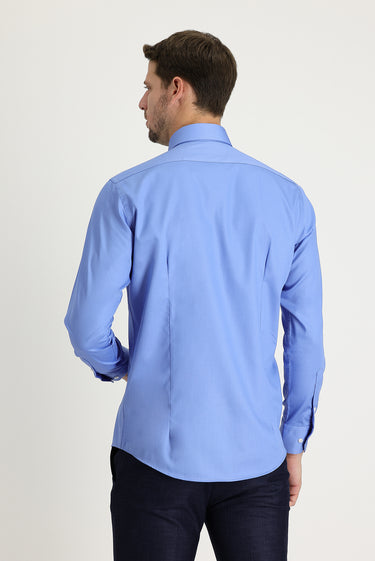  Aqua Mavisi Uzun Kol Slim Fit Dar Kesim Pamuklu Non Iron Saten Klasik Gömlek