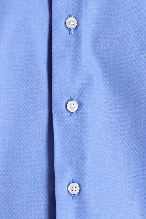 Aqua Mavisi Uzun Kol Slim Fit Dar Kesim Pamuklu Non Iron Saten Klasik Gömlek