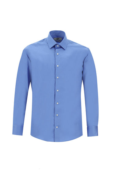  Aqua Mavisi Uzun Kol Slim Fit Dar Kesim Pamuklu Non Iron Saten Klasik Gömlek