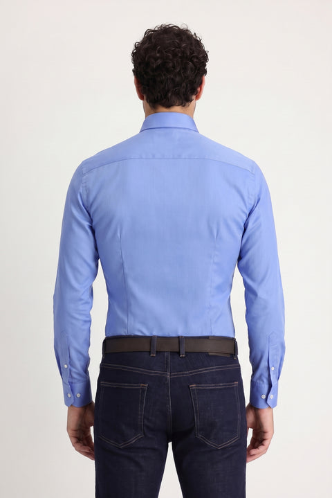 Aqua Blue Long Sleeve Slim Fit Non-Iron Cotton Sateen Classic Shirt