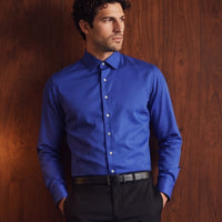 Navy Blue Long Sleeve Slim Fit Non-Iron Sateen Classic Shirt