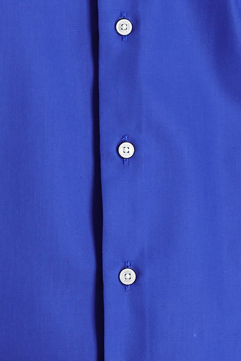 Saks Mavi Uzun Kol Slim Fit Dar Kesim Pamuklu Non Iron Saten Klasik Gömlek