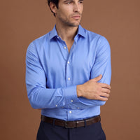 Koyu Mavi  Uzun Kol Slim Fit Dar Kesim Pamuklu Non Iron Ütü Gerektirmeyen Saten Klasik Gömlek