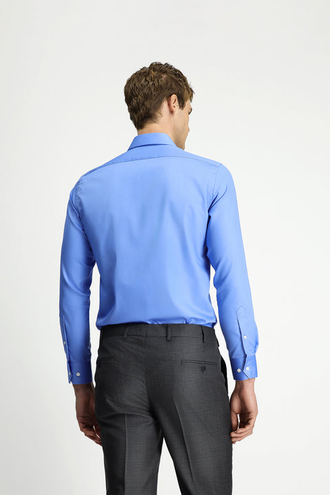 Koyu Mavi  Uzun Kol Slim Fit Dar Kesim Pamuklu Non Iron Saten Klasik Gömlek