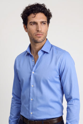  Koyu Mavi  Uzun Kol Slim Fit Dar Kesim Pamuklu Non Iron Ütü Gerektirmeyen Saten Klasik Gömlek
