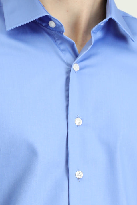 Koyu Mavi  Uzun Kol Slim Fit Dar Kesim Pamuklu Non Iron Saten Klasik Gömlek