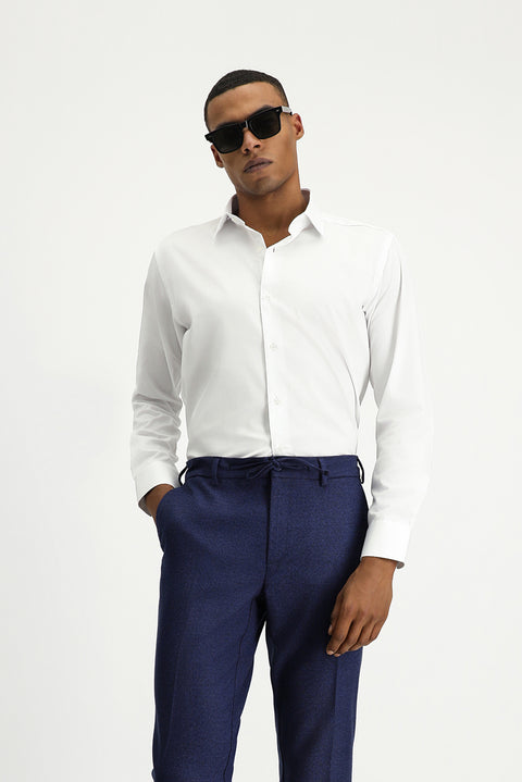 Beyaz Uzun Kol Slim Fit Dar Kesim Pamuklu Non Iron Saten Klasik Gömlek