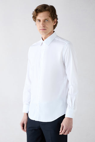  Beyaz Uzun Kol Slim Fit Dar Kesim Pamuklu Non Iron Ütü Gerektirmeyen Saten Klasik Gömlek