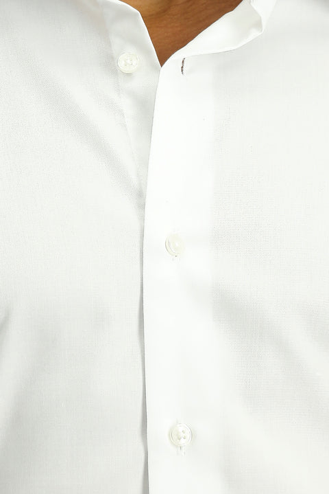 Beyaz Uzun Kol Slim Fit Dar Kesim Pamuklu Non Iron Saten Klasik Gömlek
