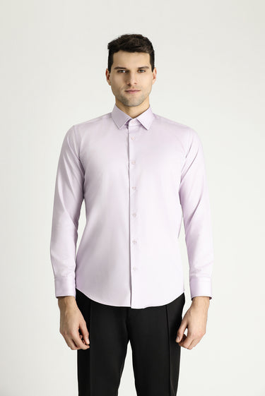  Lila Uzun Kol Slim Fit Dar Kesim Pamuklu Non Iron Saten Klasik Gömlek