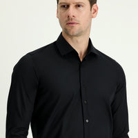 Siyah Uzun Kol Slim Fit Dar Kesim Non Iron Klasik Pamuklu Gömlek