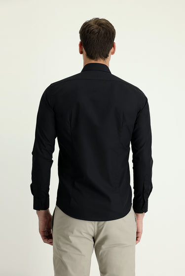  Siyah Uzun Kol Slim Fit Dar Kesim Non Iron Klasik Pamuklu Gömlek