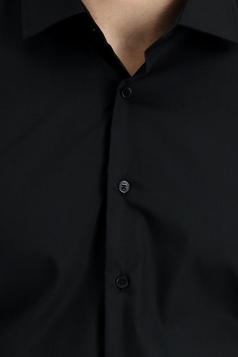 Siyah Uzun Kol Slim Fit Dar Kesim Non Iron Klasik Pamuklu Gömlek