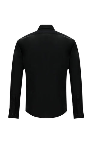  Siyah Uzun Kol Slim Fit Dar Kesim Klasik Non Iron Saten Pamuklu Gömlek