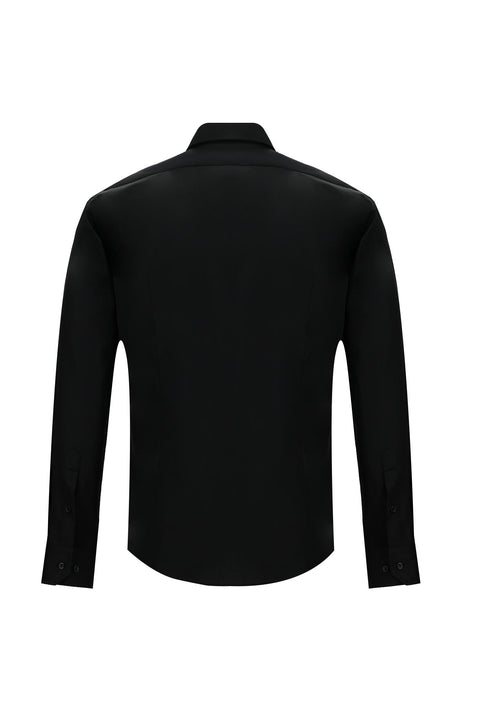 Siyah Uzun Kol Slim Fit Dar Kesim Klasik Non Iron Saten Pamuklu Gömlek