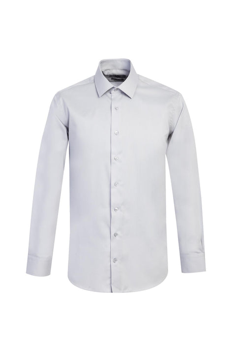 Orta Gri Uzun Kol Slim Fit Dar Kesim Klasik Non Iron Saten Pamuklu Gömlek