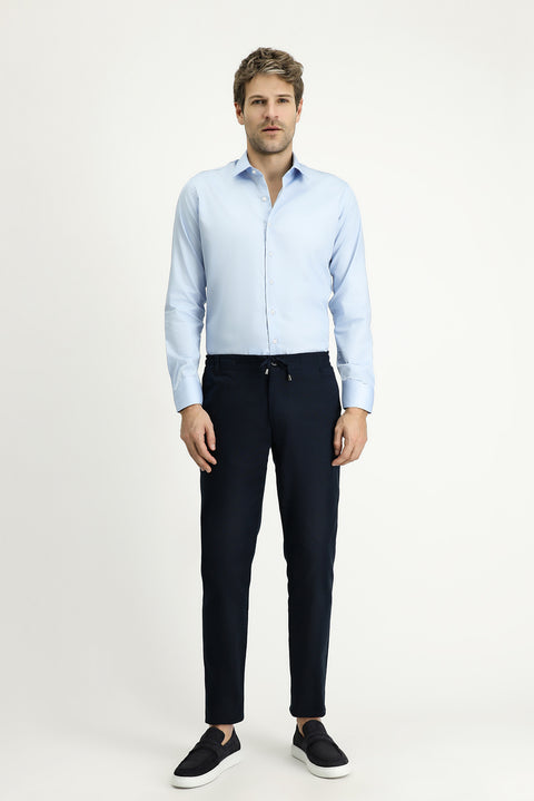 Uçuk Mavi Uzun Kol Slim Fit Dar Kesim Klasik Non Iron Saten Pamuklu Gömlek