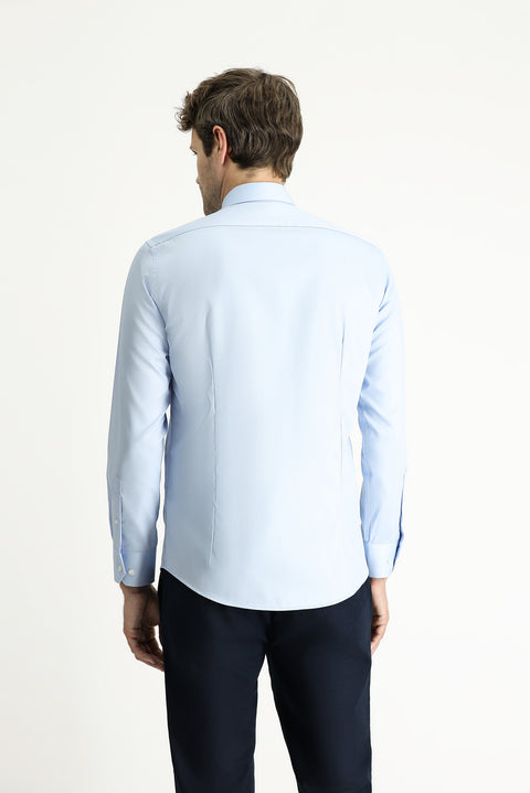 Uçuk Mavi Uzun Kol Slim Fit Dar Kesim Klasik Non Iron Saten Pamuklu Gömlek