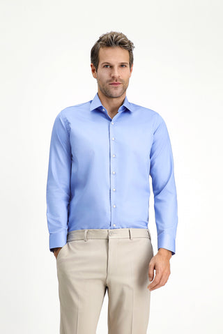 Açık Mavi Uzun Kol Slim Fit Dar Kesim Klasik Non Iron Saten Pamuklu Gömlek