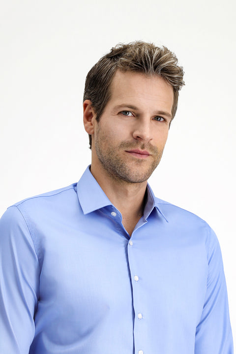 Light Blue Long Sleeve Slim Fit Classic Non-Iron Satin Cotton Shirt