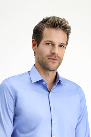  Açık Mavi Uzun Kol Slim Fit Dar Kesim Klasik Non Iron Saten Pamuklu Gömlek