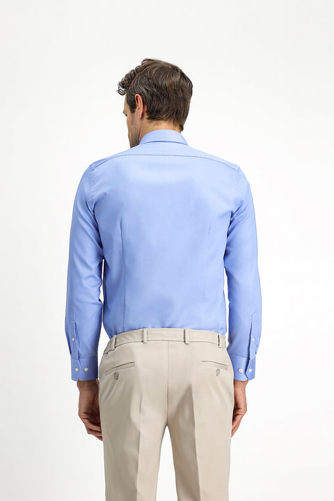 Açık Mavi Uzun Kol Slim Fit Dar Kesim Klasik Non Iron Saten Pamuklu Gömlek