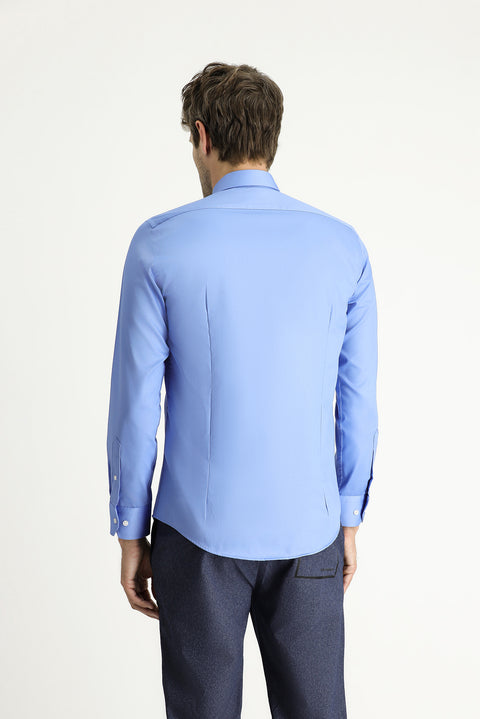 Aqua Mavisi Uzun Kol Slim Fit Dar Kesim Klasik Non Iron Saten Pamuklu Gömlek