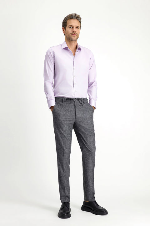 Lila Uzun Kol Slim Fit Dar Kesim Klasik Non Iron Saten Pamuklu Gömlek