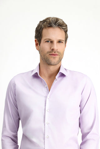  Lila Uzun Kol Slim Fit Dar Kesim Klasik Non Iron Saten Pamuklu Gömlek