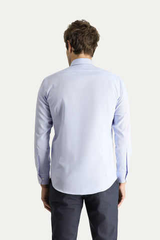  Mavi Uzun Kol Slim Fit Dar Kesim Non Iron Oxford Pamuklu Gömlek