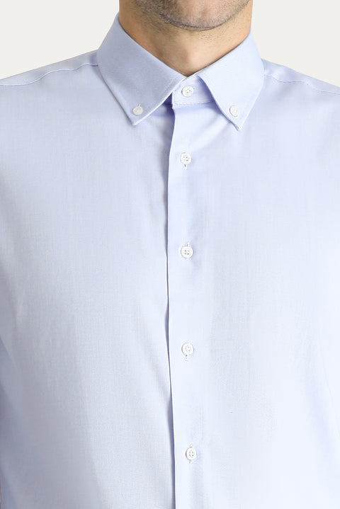 Mavi Uzun Kol Slim Fit Dar Kesim Non Iron Oxford Pamuklu Gömlek