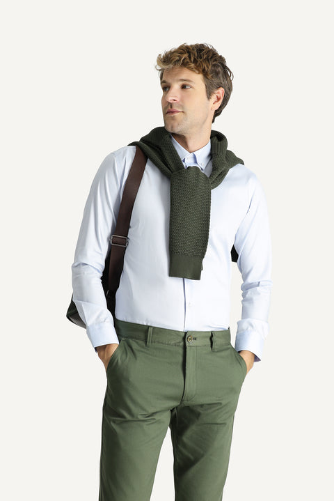 Açık Mavi Uzun Kol Slim Fit Dar Kesim Non Iron Oxford Pamuklu Gömlek