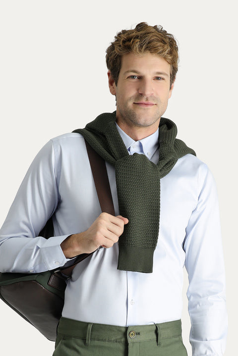 Açık Mavi Uzun Kol Slim Fit Dar Kesim Non Iron Oxford Pamuklu Gömlek