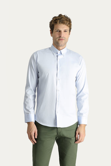  Açık Mavi Uzun Kol Slim Fit Dar Kesim Non Iron Oxford Pamuklu Gömlek