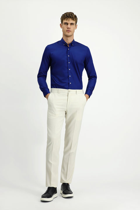 Orta Lacivert Uzun Kol Slim Fit Dar Kesim Non Iron Ütü Gerektirmeyen Pamuklu Düğmeli Yaka Gömlek